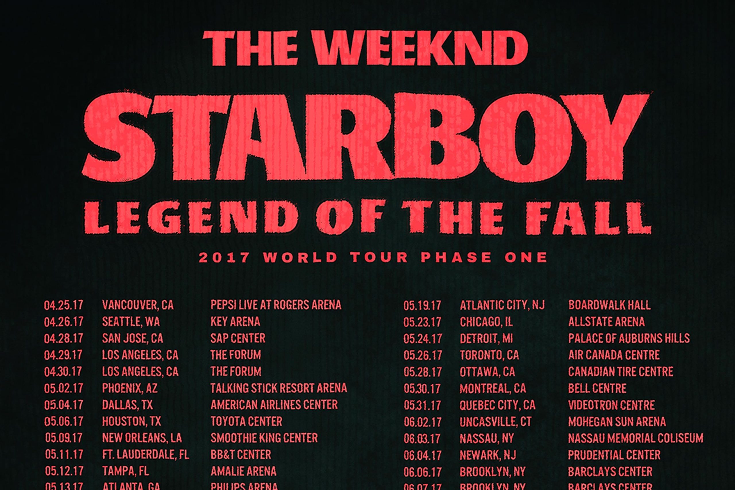 The weeknd starboy legend of the fall 2017 world tour phase one