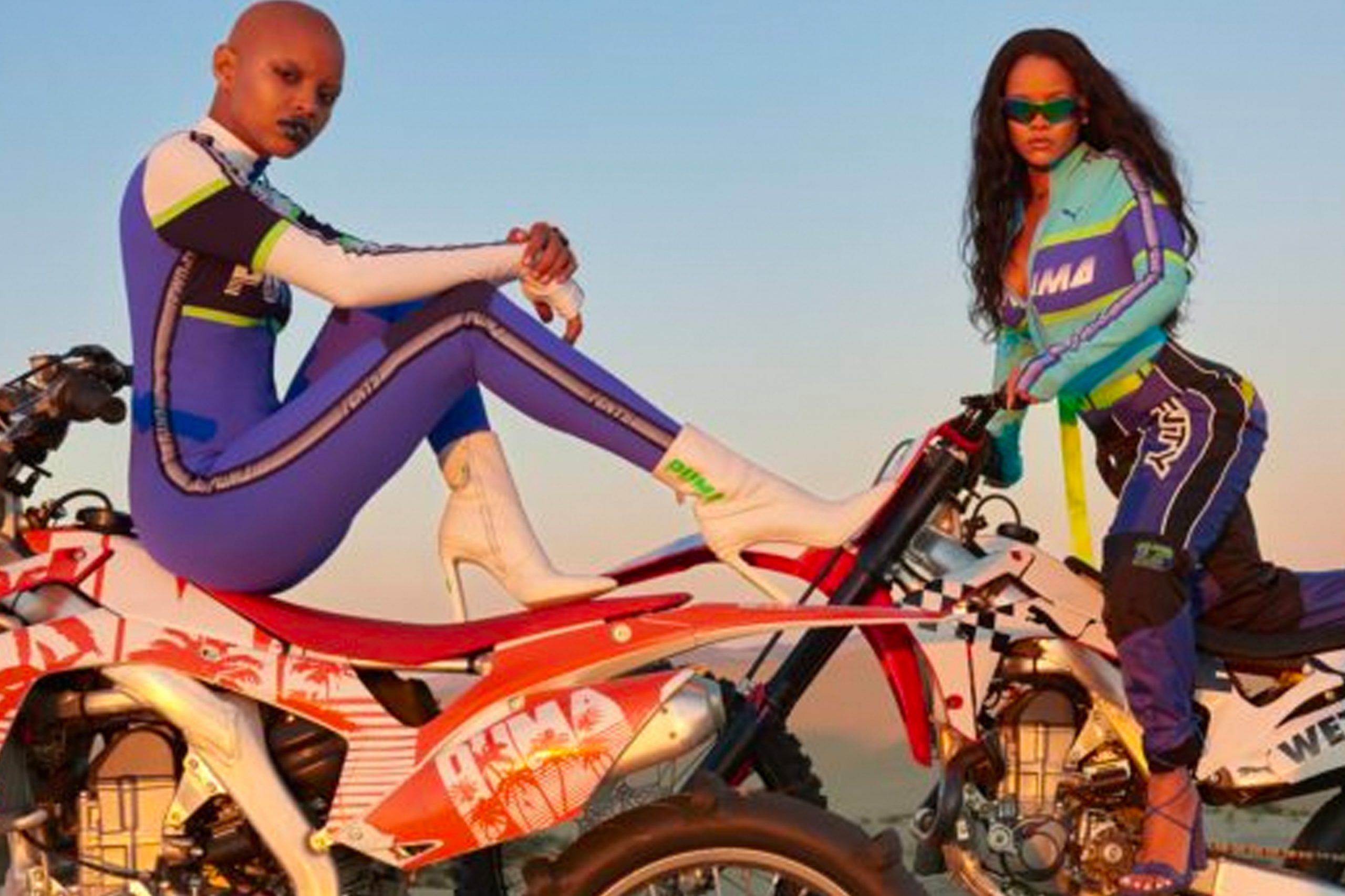 Rihanna and a girl on the motorcycles