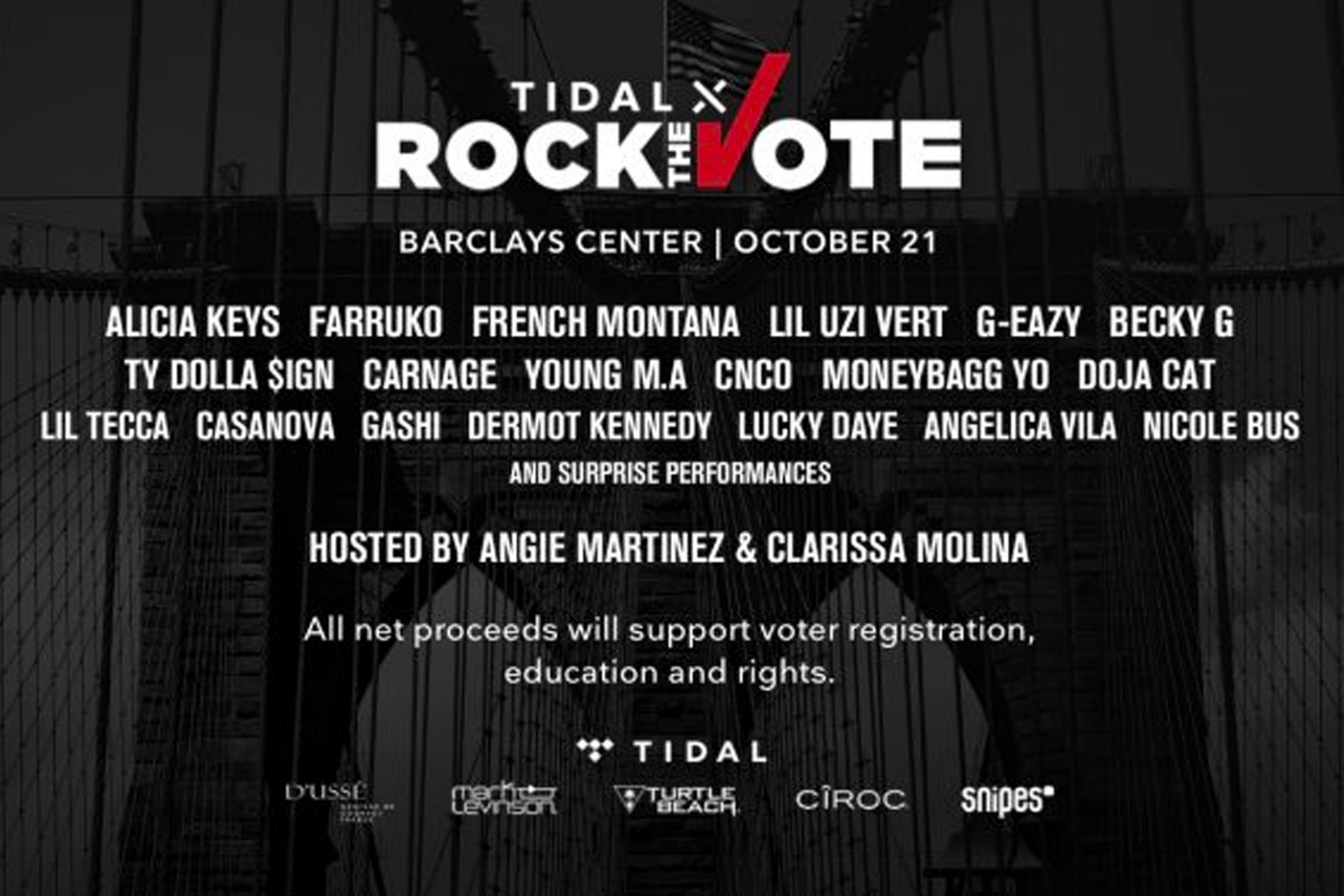 Poster of “TIDAL X” and Rock The Vote Benefit Concert to Support Voter Registration, Education and Rights.