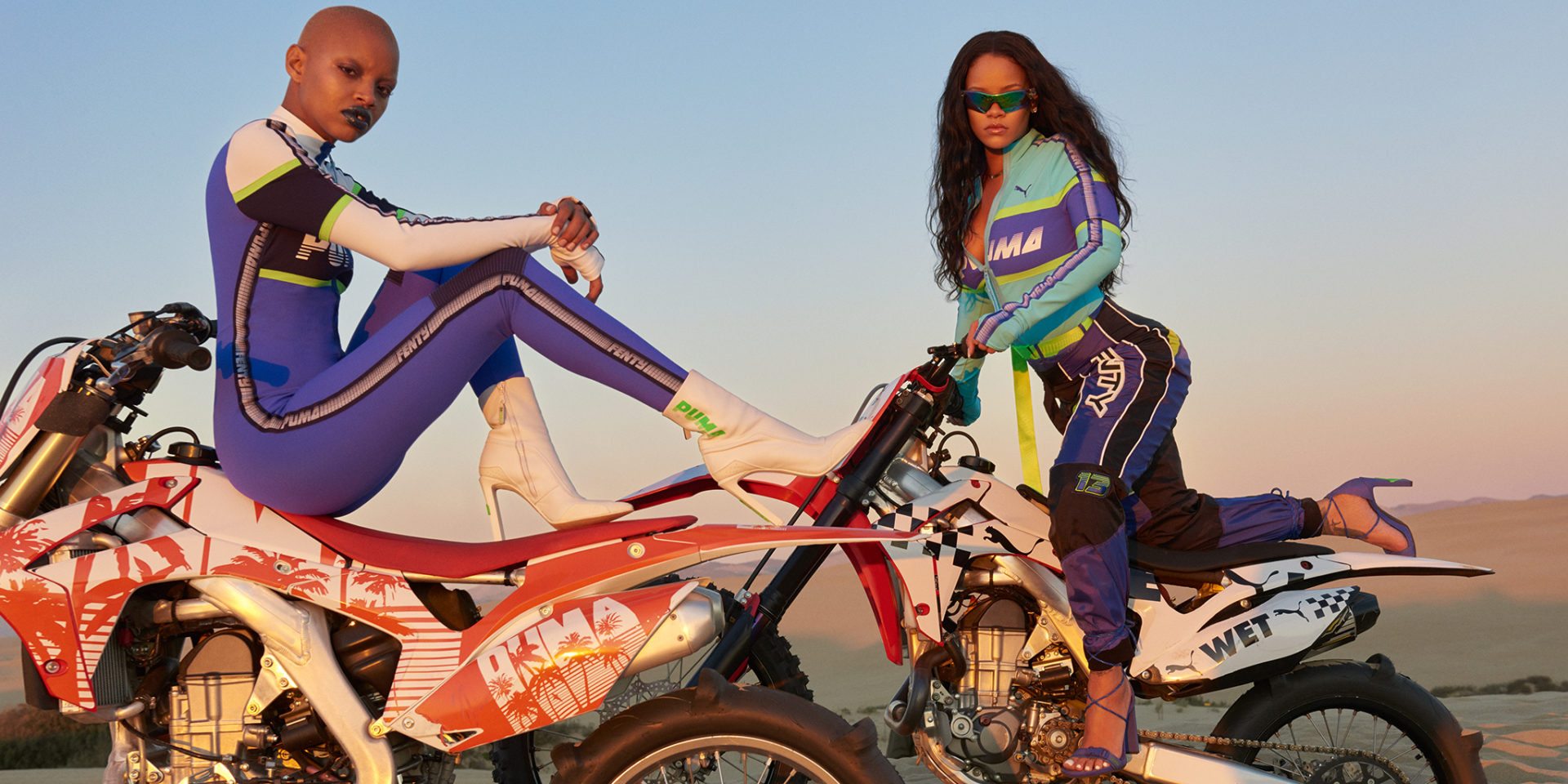 Rihanna and a girl on the motorcycles