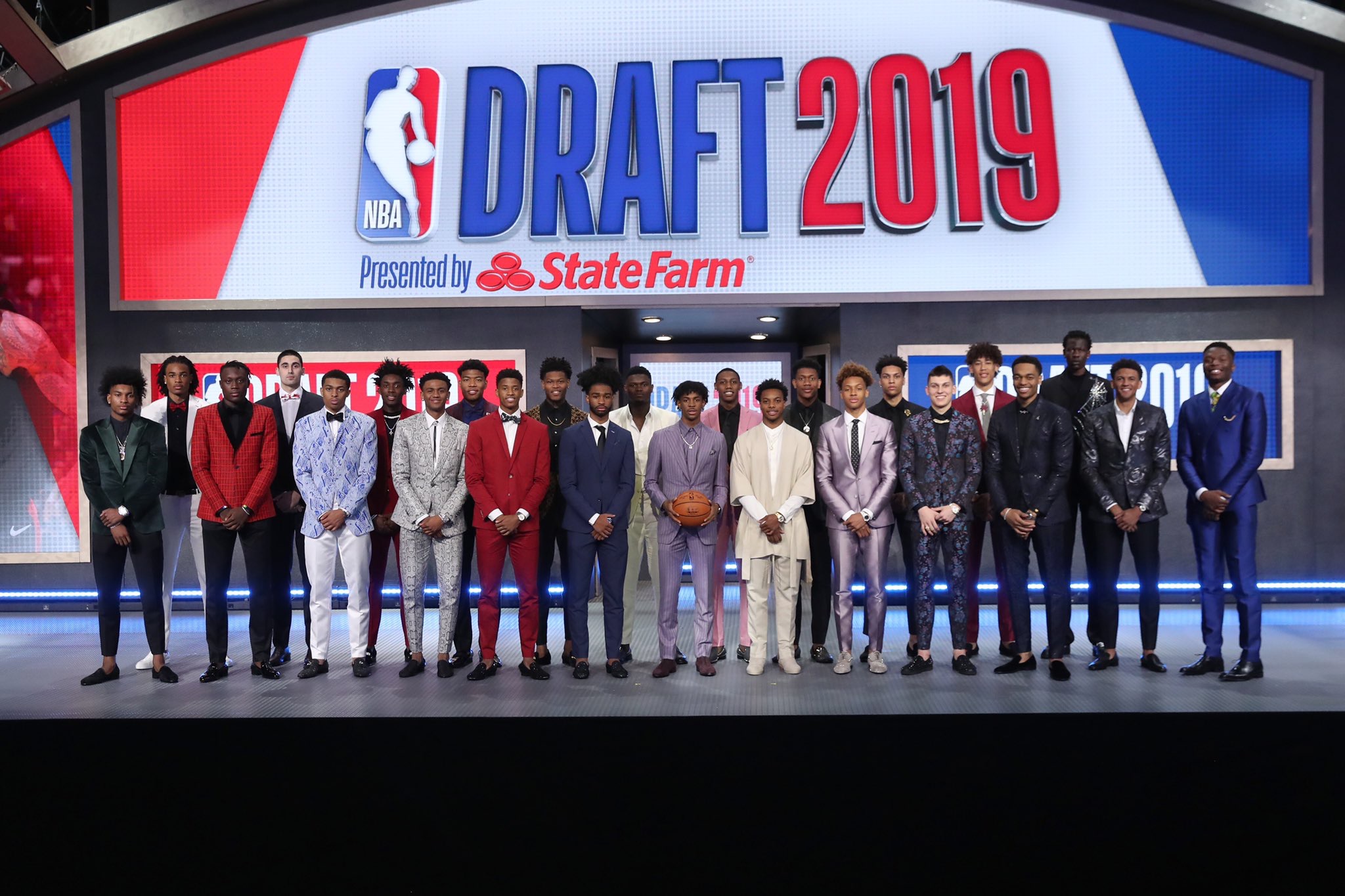 Athletes standing on the Draft 2019 stage