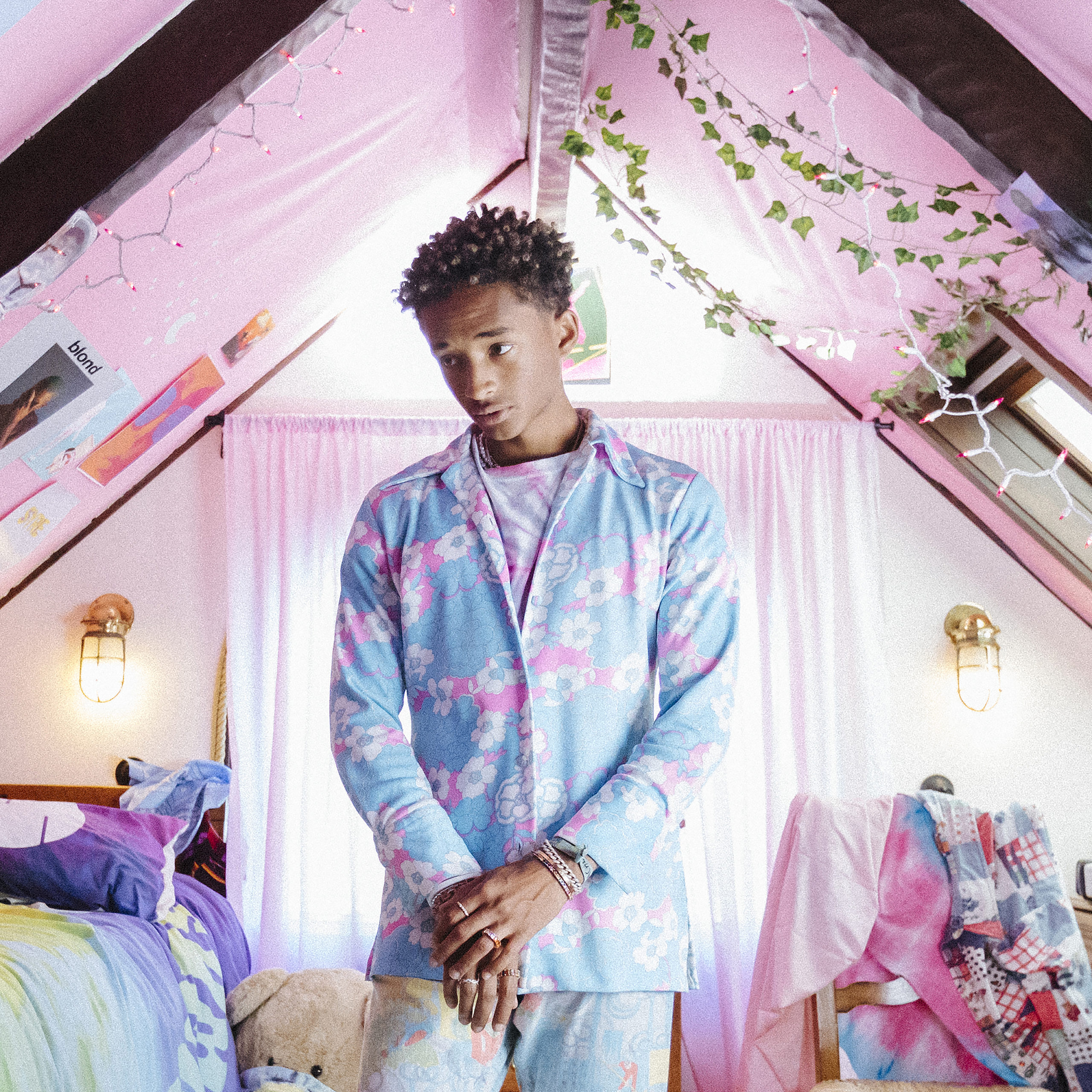 Song cover of Cabin Fever by Jaden Smith, Image of Jaden in blue flower suit